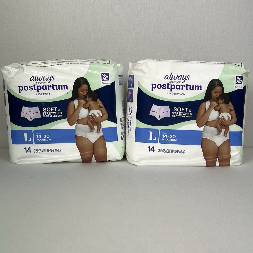 Lot Of 2 Always Discreet Postpartum Underwear Maxi Pad - Large 14ct‎ 29Ct Total
